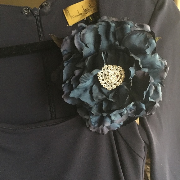 Nicole Miller Felicity Long Sleeve Blue Navy Evening Gown - Picture 6 of 7